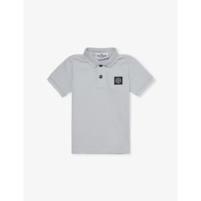 Stone Island Kids' Ky Blue Logo-patch Short-sleeve Stretch-cotton Polo Shirt 2-1 In Gray
