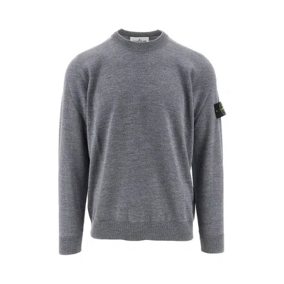 Stone Island L Crewneck Sweater With Logo Badge In Gray