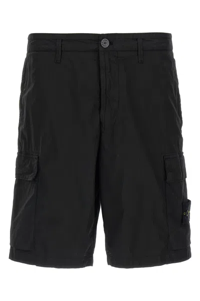 Stone Island Black Stretch Cotton Bermuda Shorts In Blue
