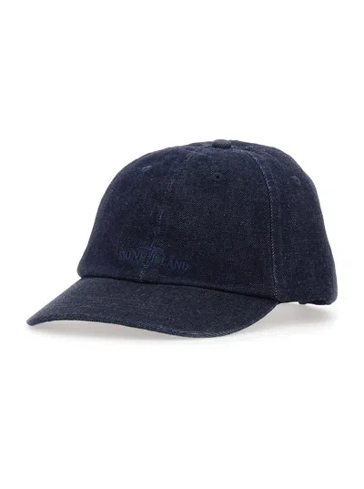 Stone Island L2s149100001 Embroidered Logo Denim Baseball Cap In Blue