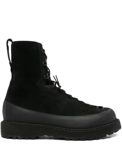 Stone Island Lace-up Suede Boots In Black