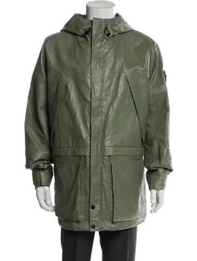 Pre-owned Stone Island Lamb Leather Parka In Green