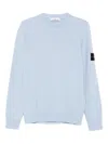 Stone Island Lambswool Sweater With Ribbed Cuffs And Hem In Blue