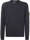 Stone Island Ribbed Cuff Crew Neck Lambswool Sweater In Gray