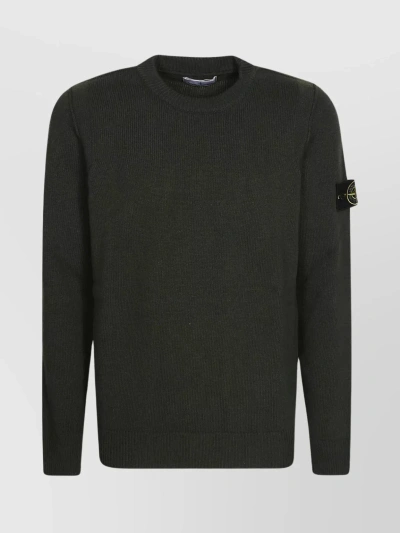 Stone Island Lambswool Crew Neck Sweater In Black