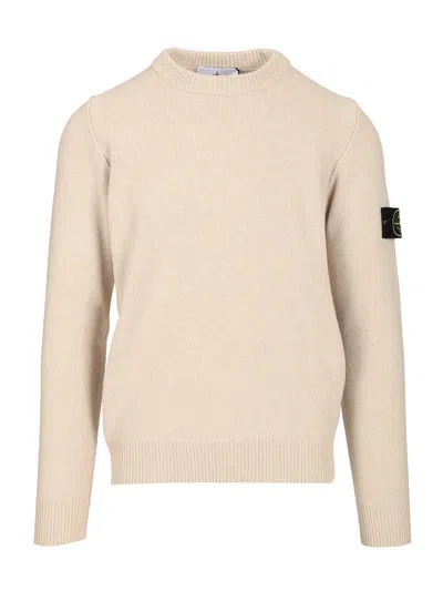 STONE ISLAND LAMBSWOOL CREWNECK SWEATER KNITWEAR BEIGE