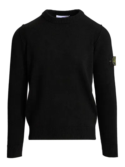STONE ISLAND LAMBSWOOL CREWNECK SWEATER KNITWEAR BLACK