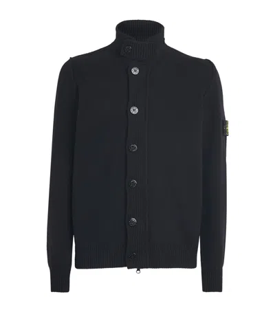 Stone Island Lambswool Stand-collar Cardigan In Blue