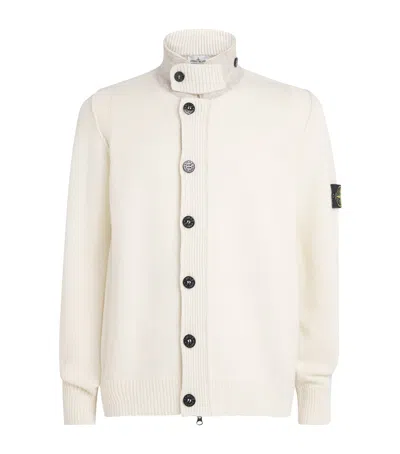 Stone Island Lambswool Stand-collar Cardigan In Gray