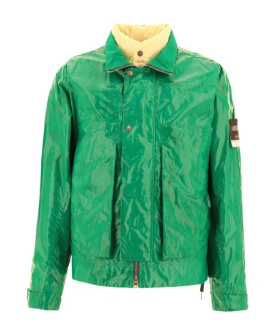 Stone Island Laminated Feather-down Biker Jacket In Green