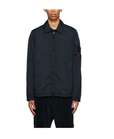 Stone Island Lapel Long-sleeved Casual Jacket In Blue