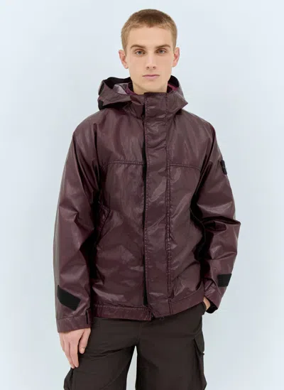 Stone Island Layered Coated Jacket In Burgundy