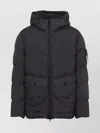 Stone Island Blue Down Jacket With Drawstring Hood And Logo Patch On The Sleeve In Tech Fabric Man In Black