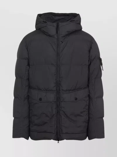 STONE ISLAND LEAD GREY QUILTED HOODED COAT