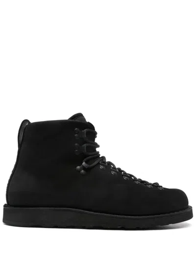 Stone Island Lace-up Ankle Boots In Leather In Black