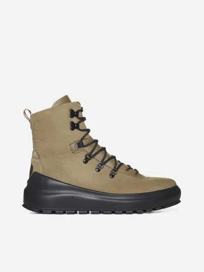 Stone Island Leather Hiking Boots In Green