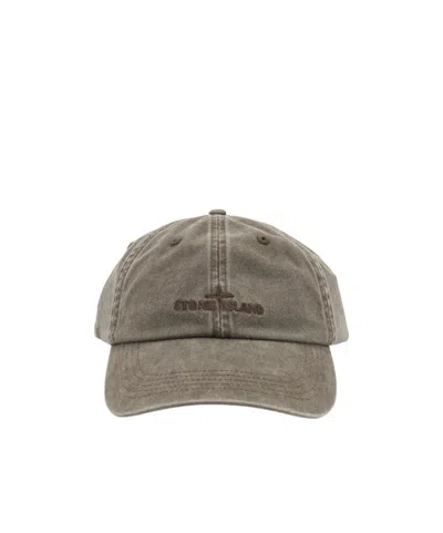 Stone Island Letter-logo Baseball Cap In Gray