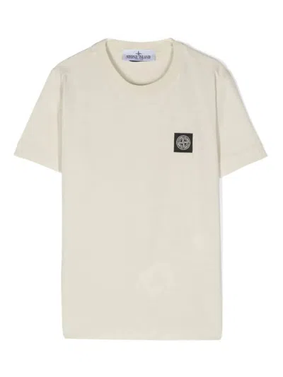 Stone Island Kids' Light Beige T-shirt With Logo Patch In Brown