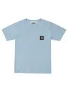 STONE ISLAND LIGHT BLUE CREWNECK T-SHIRT WITH LOGO PATCH IN COTTON BOY