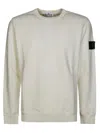 Stone Island Crew Neck Ivory Sweater With Subtle Texture And Logo Patch In White