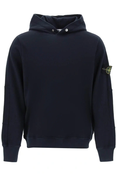Stone Island Light Hoodie With Logo Badge In Blue