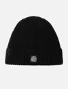 Stone Island Ribbed Knit Beanie With Compass Logo Patch