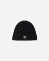 Stone Island Light Wool Knitted Beanie With Compass Patch In Black