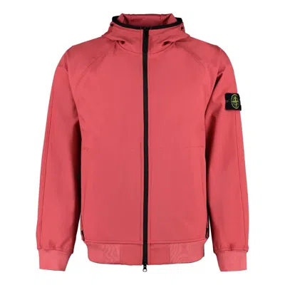 Stone Island Light Soft Shell-r Hooded Jacket 'fucsia' In Red