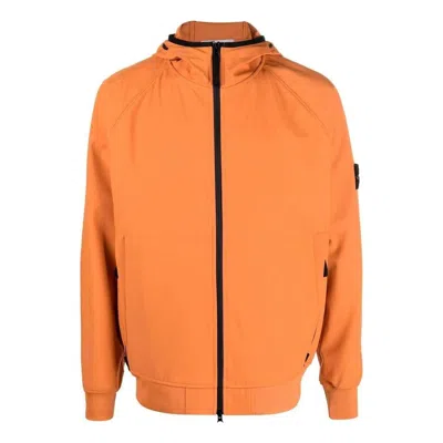 Stone Island Light Soft Shell-r Hooded Jacket 'sienna' In Orange