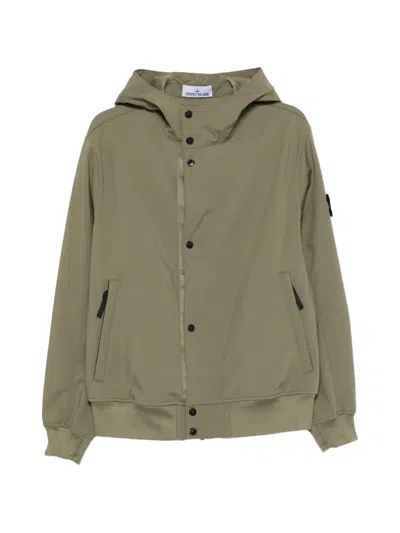 Stone Island Light Soft Shell-r E. Dye Hooded Jacket In Green