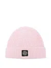 Stone Island Light Wool Knitted Beanie With Compass Patch Accessories In Pink