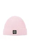 Stone Island Light Wool Knitted Beanie With Compass Patch Accessories In Pink