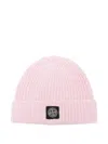 Stone Island Light Wool Knitted Beanie With Compass Patch Accessories In Pink