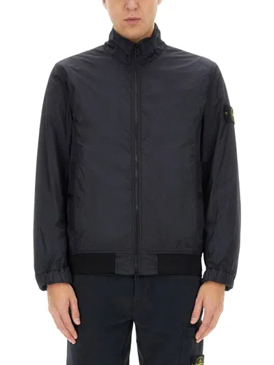Stone Island Lightweight Black Nylon Jacket In Blue
