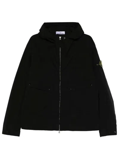 Stone Island Lightweight Canvas Hooded Jacket Clothing In Black