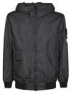 Stone Island Lightweight Crinkled Texture Jacket With Hood In Black