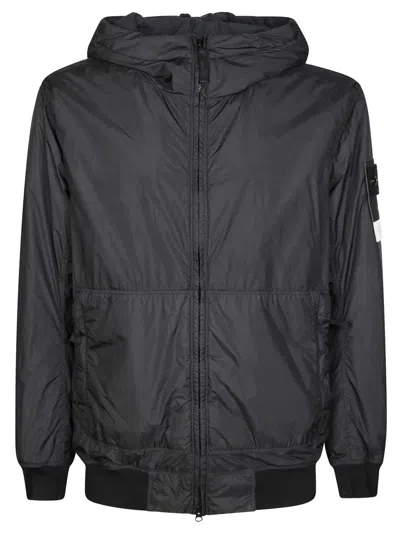 Stone Island Lightweight Crinkled Texture Jacket With Hood In Black