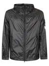 Stone Island Lightweight Grey Hooded Coat With Contrasting Black Accents In Black