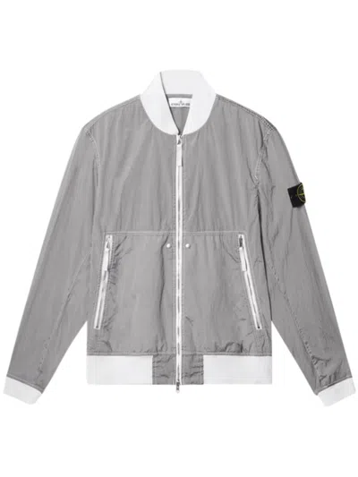 STONE ISLAND STONE ISLAND LIGHTWEIGHT GREY JACKET WITH RIBBED DETAILS
