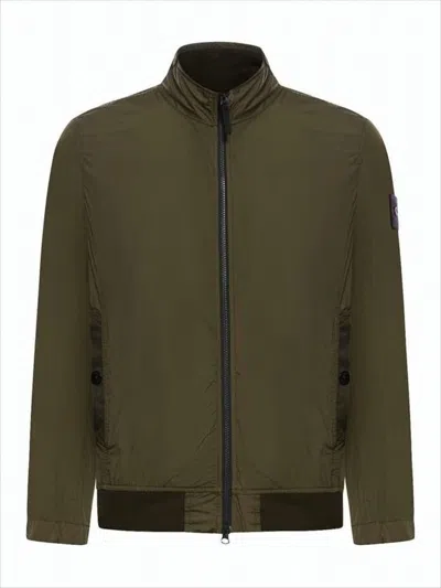 Stone Island Lightweight High-collar Jacket With Buttoned Flap Pockets In Green