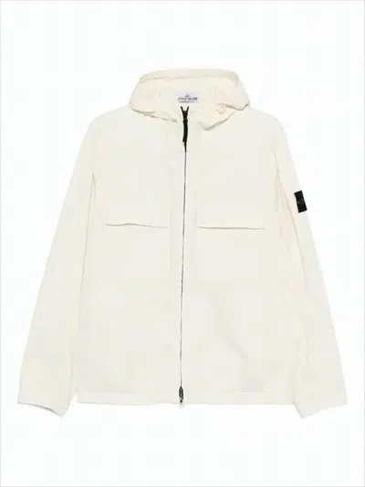 Stone Island Lightweight Hooded Jacket With Distinctive Patch In White