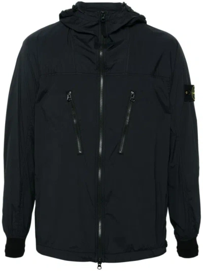 Stone Island Water-resistant Hooded Jacket In Blue