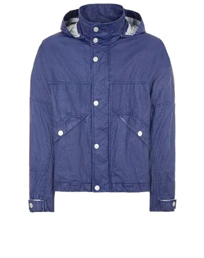 Stone Island Lightweight Jacket Blue Linen, Polyurethane Coated In Bleu