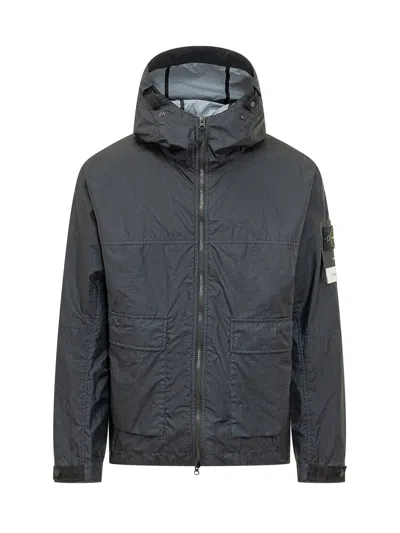 Stone Island Lightweight Jacket With Hood And Zip In Black