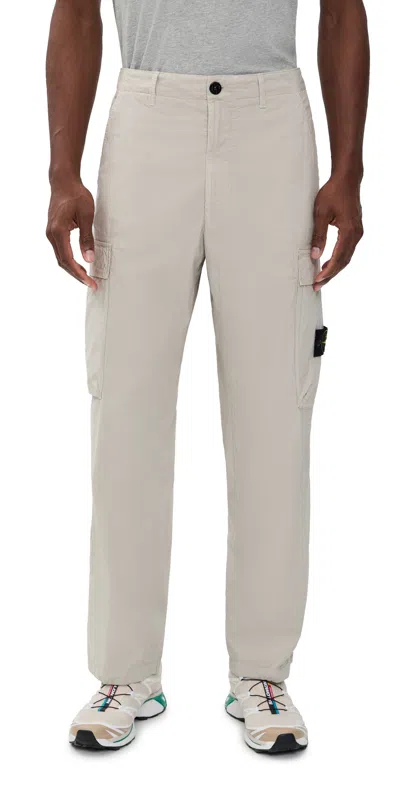 Stone Island Lightweight Stretch Cotton Cargo Trousers Pearl Grey In Gray