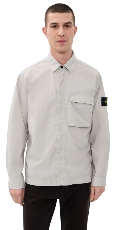 Stone Island Lightweight Stretch Cotton Overshirt Pearl Grey In Gray