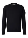 Stone Island Blue Navy Ribbed Turtleneck Sweater In Wool Men In Blue