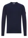 Stone Island Lightweight Wool Crew Neck Sweater With Raglan Sleeves In Blue