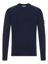 Stone Island Lightweight Wool Crew Neck Sweater With Raglan Sleeves In Blue