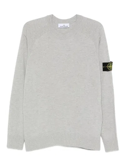 Stone Island Lightweight Wool Crew Neck Sweater With Raglan Sleeves In Gray